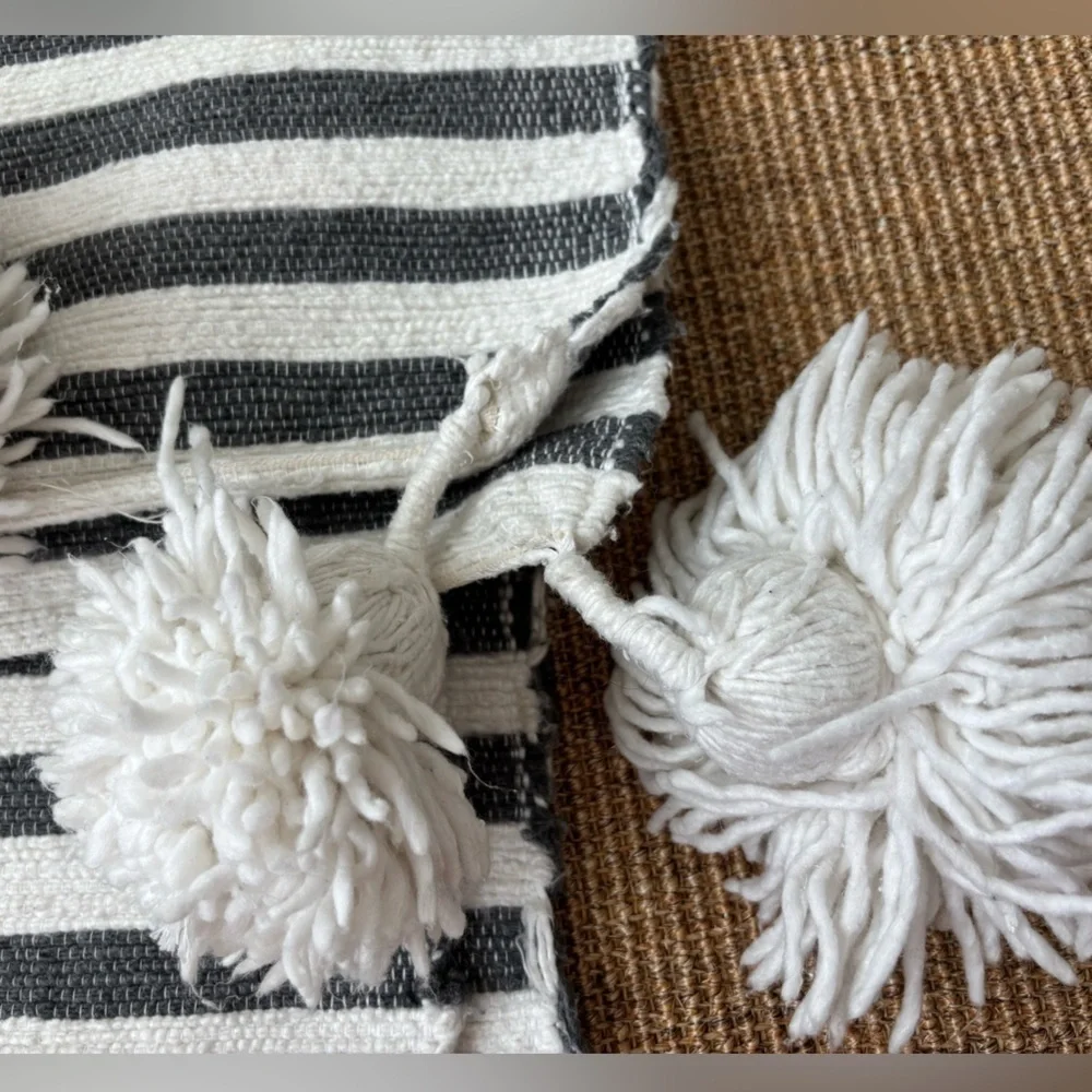 Handwoven Moroccan Soft Blanket with Pom Poms and Tassels - Boho Throw Blanket